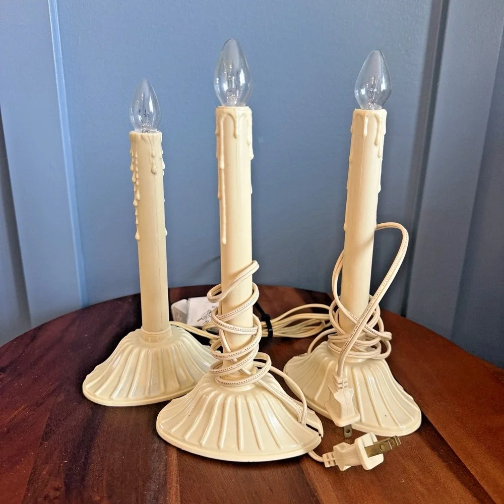 Vintage Electric Christmas Window Candeliers Lot 3 Ivory Clear Bulbs 8" F/W - Picture 1 of 4